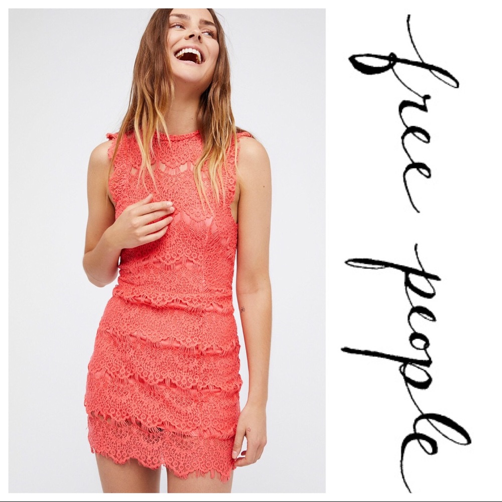 Free People Daydream Coral Lace Dress Medium NWT